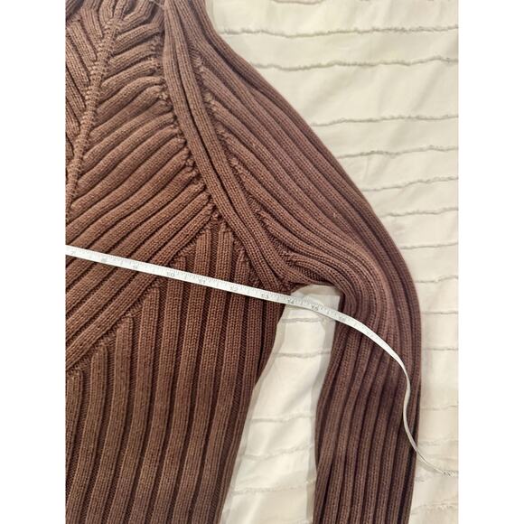 Ribbed Mock Neck Sweater Women's Small Brown Cotton Dark Academia Minimalist - Picture 11 of 16